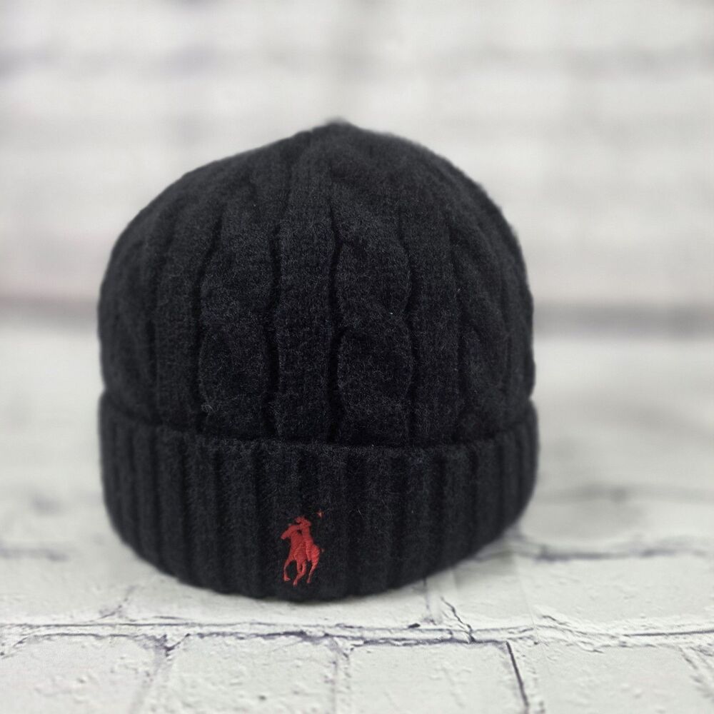 Polo Ralph Lauren Men's Black Signature Merino Cuffed Beanie